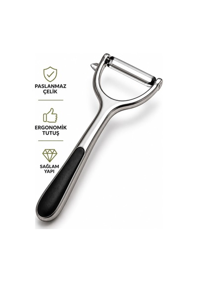 Düz Soyacak Paslanmaz Çelik Ergonomik Tutma Saplı Dayanıklı Sebze Ve Meyve Soyucu Gümüş