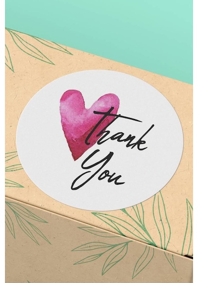 90 Adet Thank You Teşekkür Etiketi Pembe Kalpli 3x3cm St2045 Çok Renkli