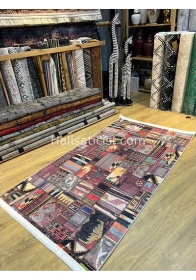 Salerno Çamaşır Makinesinde Yıkanabilir Kilim Halı Hs1038 Çok Renkli