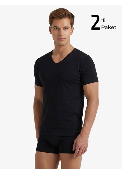 Blackspade Erkek Fanila V Yaka Loose Fit 2li Paket 9639 - Siyah
