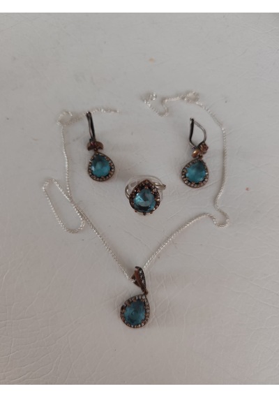 Safir Ve Zirkon Gümüş Set Bronz