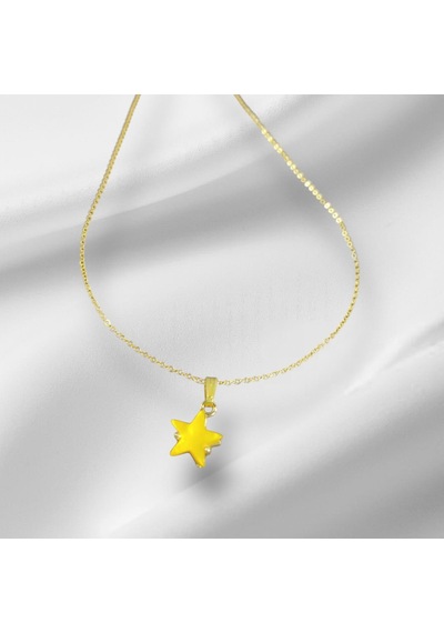 Standart 0032 Kayan Yıldız Kolye Sarı-bej-mavi Gold Zincir Kolye Gold