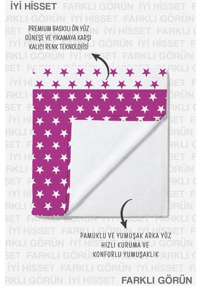 Yıldız Desenli Fuşya Beyaz Plaj Havlusu - Modern Havuz Deniz Hızlı Kuruyan Mikrofiber Havlu Bulut Ada