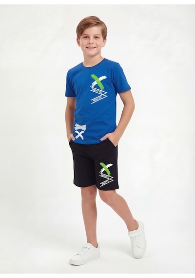 Panios Kids X White Baskı Detaylı Yuvarlak Yaka Yazlık Erkek Çocuk Alt Üst Takım Mavi Panios Kids X White Baskı Detaylı Yuvarlak Yaka Yazlık Erkek Çocuk Alt Üst Takım Mavi