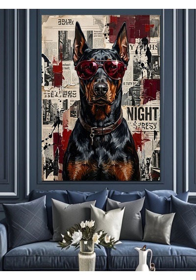 Doberman Köpek Kanvas Tablo Dekoratif Kanvas - Mdf Ahşap Tablo