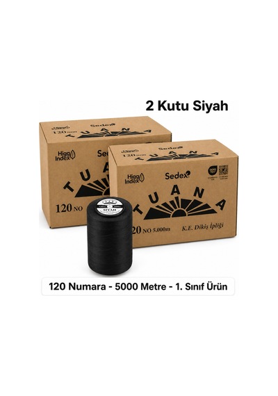 Tuana 120 Numara 5000 Metre Polyester Dikiş İpliği - 2 Kutu Siyah 12 Bobin