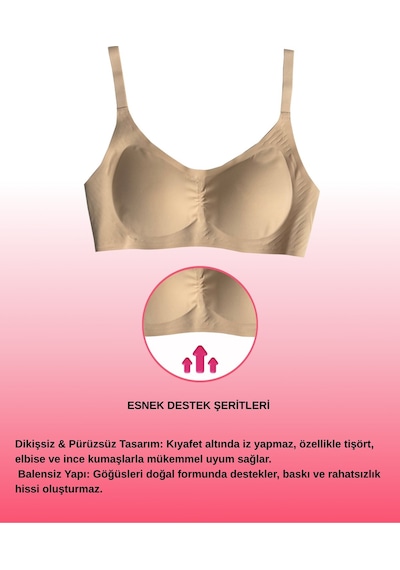 Alya Underwear Kadın Dikişsiz Sütyen Çıkarılabilir Yuvarlak Kaplı Lazer Kesim Görünmez Sütyen Siyah Ten Rengi