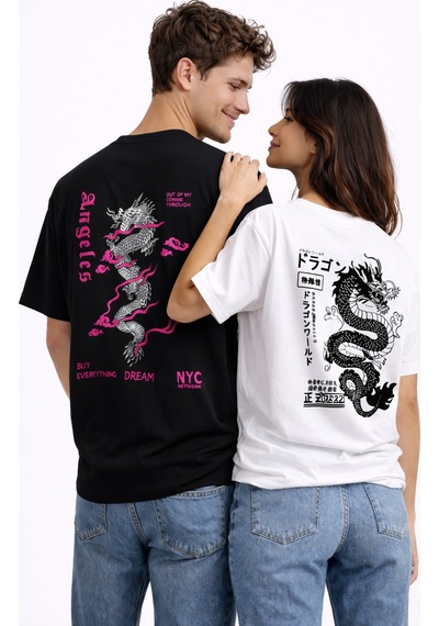Nevermınd Sevgili Kombini Dragon Baskılı Çift Tişört Oversize Unisex Street Partner Kombin Seti Siyah Siyah Nevermınd Sevgili Kombini Dragon Baskılı Çift Tişört Oversize Unisex Street Partner Kombin Seti Siyah Siyah