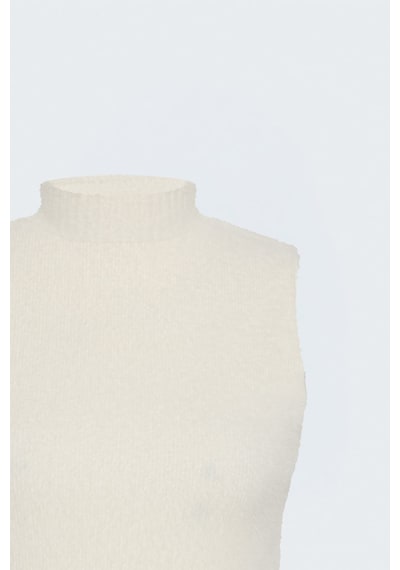 Sateen Sıfır Kol Sakallı Triko Bluz - Krem-137816