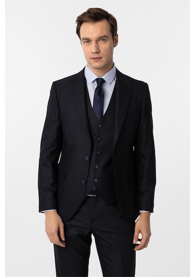 Süvari Lacivert Slim Fit Desenli Sivri Yaka 6 Drop Yelekli Klasik Takım Elbise-35637 Lacivert Süvari Lacivert Slim Fit Desenli Sivri Yaka 6 Drop Yelekli Klasik Takım Elbise-35637 Lacivert