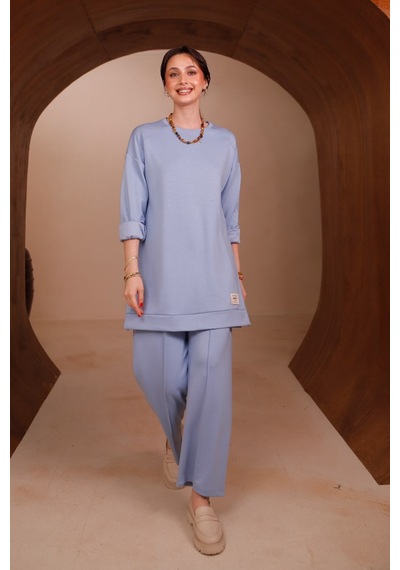 Balenbi Kadın Oysh Modal Kumaş Oversize 80 Cm Tunik Bol Paça Pantolon Tesettür Takım 1228 Mavi Balenbi Kadın Oysh Modal Kumaş Oversize 80 Cm Tunik Bol Paça Pantolon Tesettür Takım 1228 Mavi