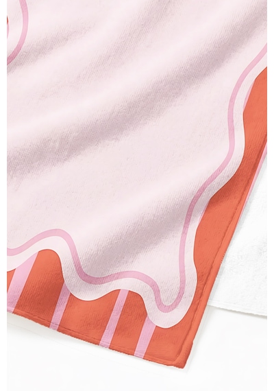 Modern Çizgili Pembe Plaj Havlusu - Minimalist Dalgalı Form Mercan Tonlu Hızlı Kuruyan Havlu Örtü Sessiz Kıyısı