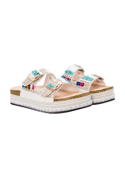 Guja Kadın Mantar Platform Taban Taşlı Çift Tokalı Comfort Terlik 25y103 Beyaz