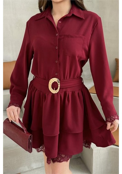Neşeli Butik Kadın Bordo Gömlek Yaka Gold Tokalı Dantel Detaylı Kat Kat Mini Elbise Nbelb07 Bordo Neşeli Butik Kadın Bordo Gömlek Yaka Gold Tokalı Dantel Detaylı Kat Kat Mini Elbise Nbelb07 Bordo