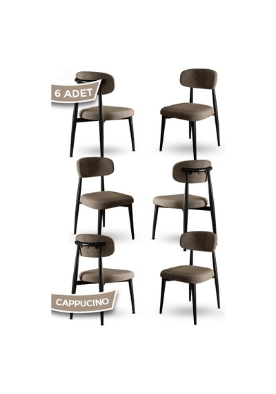 Canisa Laos Serisi 6 Adet Cappucino Mutfak Sandalyesi Siyah Metal İskeletli 1. Sınıf Babyface Kumaş Cappucino Sandalye Ayaklar Siyah