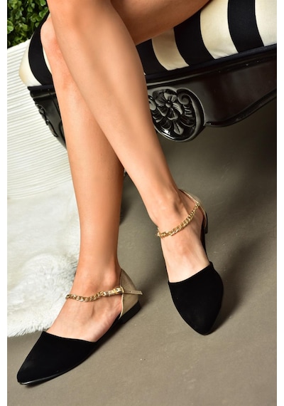 Fox Shoes Siyah/dore Kadın Babet B726024402 Siyah - Altın