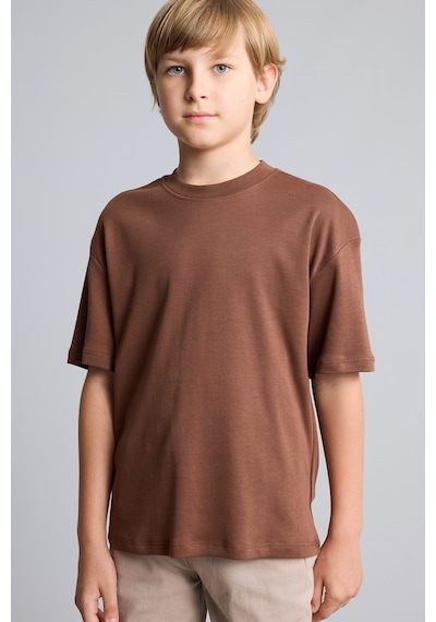 Defacto %100 Pamuk Oversize Bisiklet Yaka Kısa Kollu Basic Tişört Erkek Çocuk G6486a826aubn317 Kahve-bn317