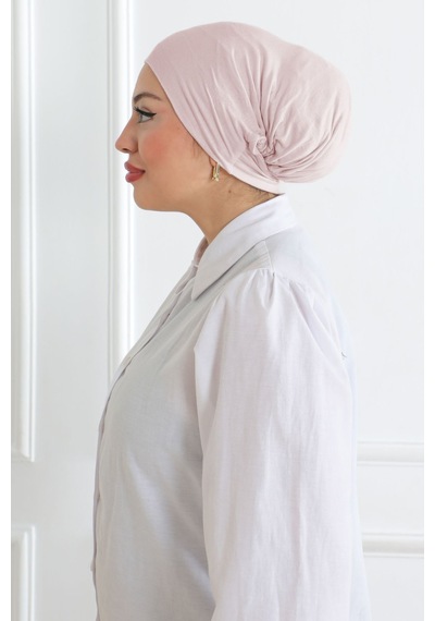 Melodi Scarf Kadın Tesettür Geniş Hacimli Pratik Ense Ve Çene Altından Geçmeli Kaymayan Çeneli Bone Pudra Pudra