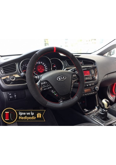 Kia Pro Ceed Dikme Direksiyon Kılıfı Alcantara Süet Mat Karbon Kırmızı Yüzük Ve Dikiş 2013-2018