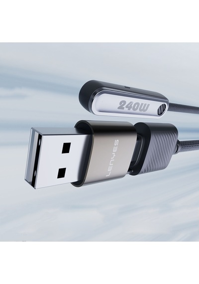 Lenyes Lc569 2in1 Usb-a - Type-c + Type-c Standlı Data Ve Şarj Kablosu 240w 1.2m Siyah