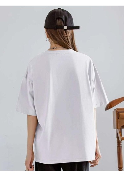 Flood Of Style Kadın Beyaz Funny And Rich Baskılı Oversize T-shirt