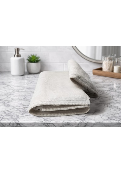 Krem İstiridye Dikişli %100 Pamuk Yumuşak Dokulu Yüksek Su Emici 2'li Banyo Havlu Seti 50x90-70x130