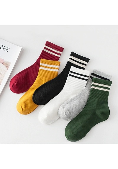 Bgk Unisex Kadın 6' Lı Karışık Renkli Çizgili Tenis Çorabı Çok Renkli