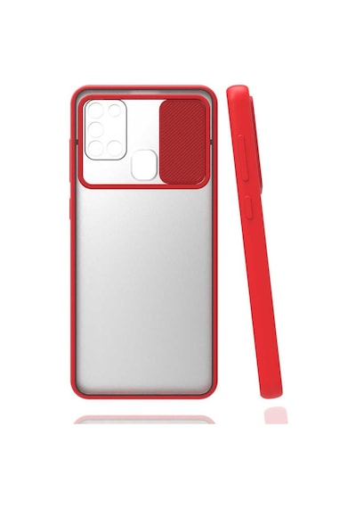 Kilifone - Samsung Uyumlu Galaxy A21s - Kılıf Slayt Sürgülü Arkası Buzlu Lensi Kapak - Kırmızı