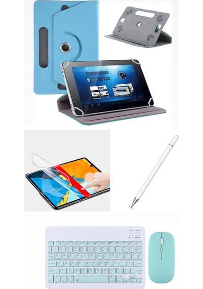 Apple Uyumlu iPad 10.2 9.nesil 4in1 Set Klavye Mouse Kılıf Kalem Ekran Koruyucu