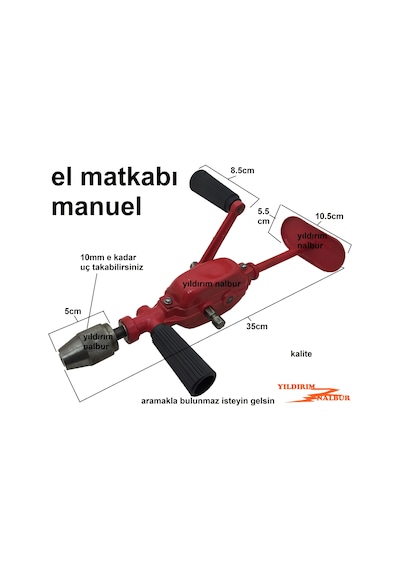 Marangoz Manuel El Matkapı 10mm Matkabı Aşhap Sap Komple Metal Ka
