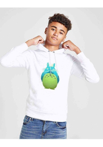 Tshirthane Komşum Totoro Baskılı Unisex Çocuk Kapüşonlu Beyaz Sweatshirt (528881902) Beyaz