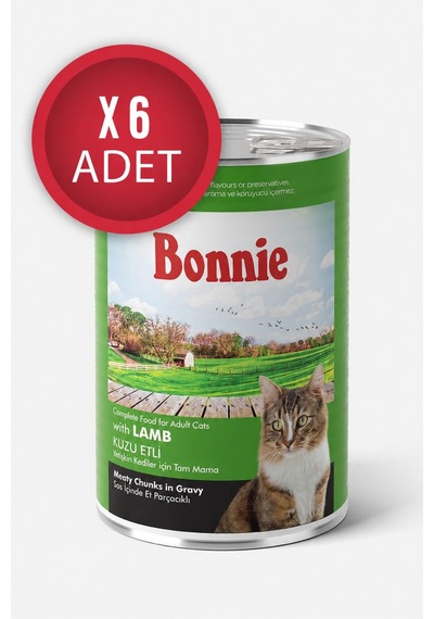 Bonnie Kuzu Etli Sos İçinde Et Parçacıklı Yetişkin Kedi Konservesi 400g X 6 Adet