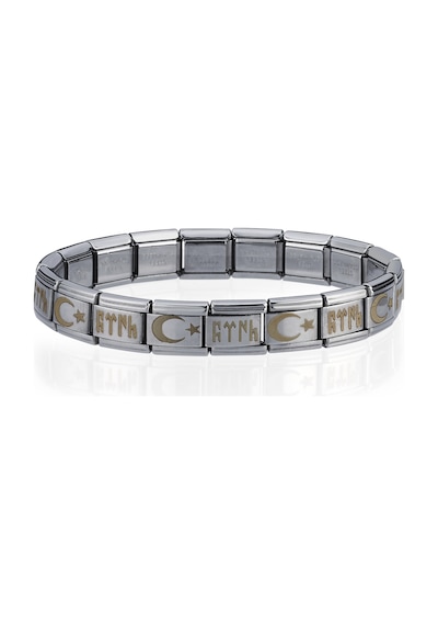 Ay Yıldızlı Göktürkçe Türk İtalyan Charm Unisex Çelik Bileklik Scb60 Beyaz 79565307