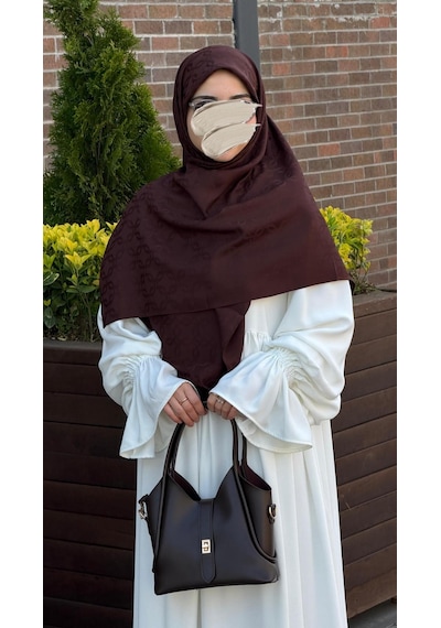 Qalortex Scarf Premium Jakarlı Mira B.boy Eşarp - Acı Kahve