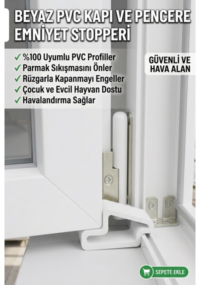 Beyaz 4 Adet Pvc Kapı Ve Pencere Emniyet Stopperi - Rüzgarla Kapanmayı Önleyici, Çocuk & Evcil Hayvan Güvenlik Takozu Çok Renkli Dayanıklı Stopper, 7x3.7cm