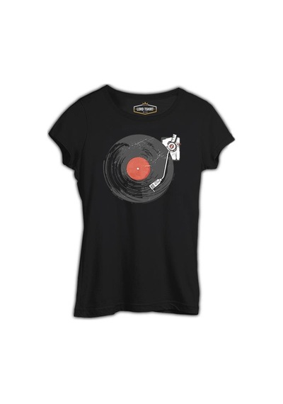 Black Vinyl On Black Siyah Kadın Tshirt 001