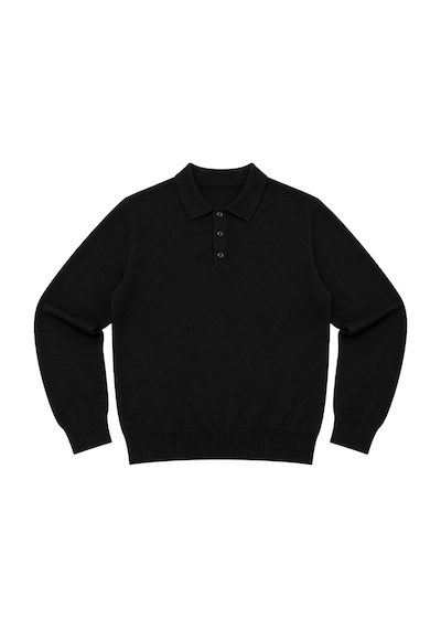 Battalmoda Erkek Büyük Beden Siyah Düğmeli Polo Yaka Triko Kazak 3xl-4xl-5xl-6xl