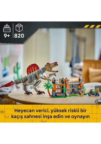 LEGO® Jurassic World Spinosaurus Dinozor Kaçışı 77982 - 9 Yaş Üzeri Çocuklar için Motosiklet İçeren Oyuncak Yapım Seti (820 Parça)