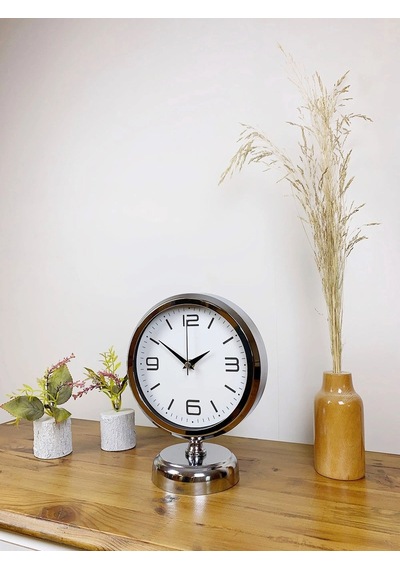 Krom Metal Modern Masa Saati 25 20 Cm Çok Renkli