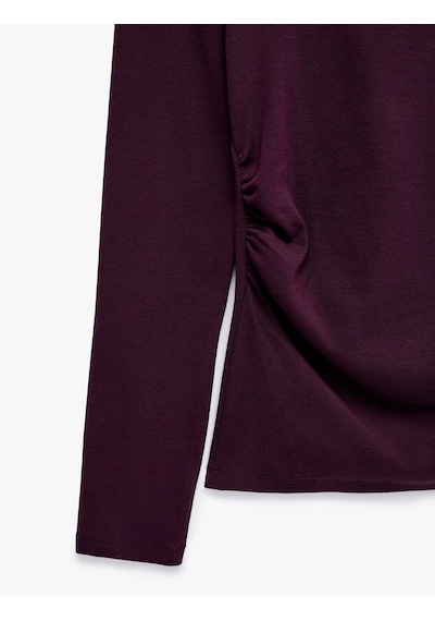 Koton Slim Fit Uzun Kollu Büzgü Detaylı Yuvarlak Kayık Yaka Tişört Mürdüm 7wak50156ek Mor