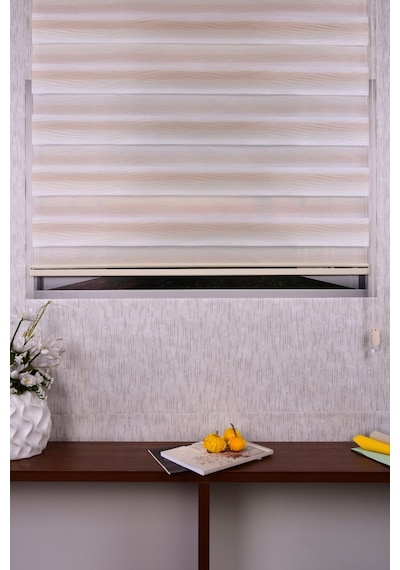 Krem Kendinden Desenli Etek Dilimsiz Ds 11714-v1 Zebra Stor Güneşlik Perde