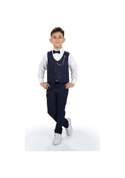 Mnk Baby & Kids Erkek Çocuk 6 Düğme Yelekli Özel Gün Takım Elbise M00834 Lacivert