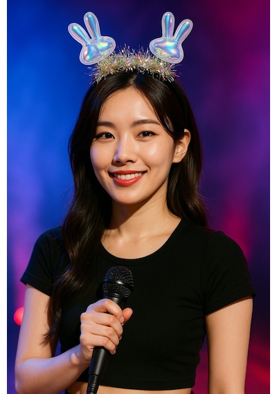 Kpop Korean Style Yılbaşı Yeni Yıl Holografik Tavşan Kulaklı Taç Sahne Parti Aksesuarı Kadın Model