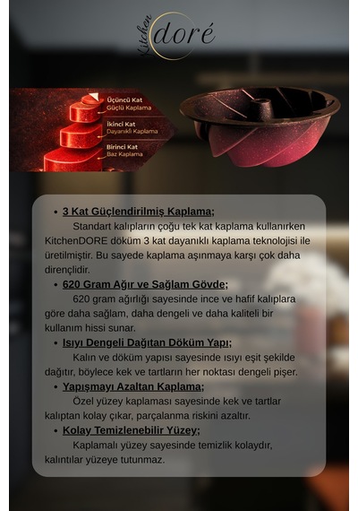 Rüzgar Gülü Kek Kalıbı Cherry Red Kalın Döküm Üç Katmanlı Kaplama 620 Gram Kırmızı