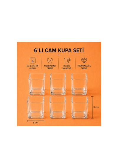 6'lı Kare Magnoliya Tatlı Kasesi Servis Sunum Cup Seti Büyük Boy Şeffaf