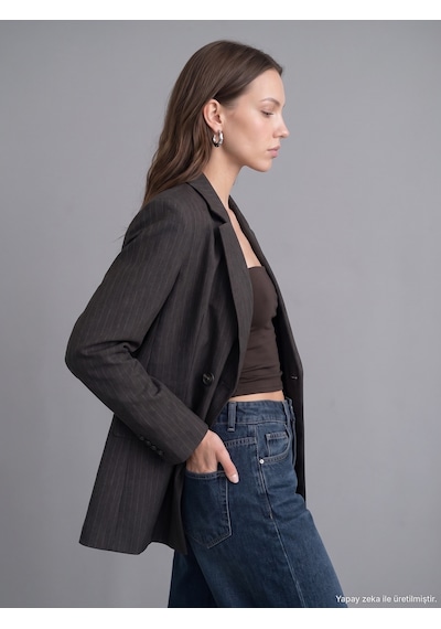 Dilvin 60817 Yan Düğmeli Blazer-kahve