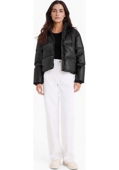 Defacto Regular Fit Kapüşonlu Polar Astarlı Suni Deri Mont F2142ax25wnbk27 Siyah-bk27