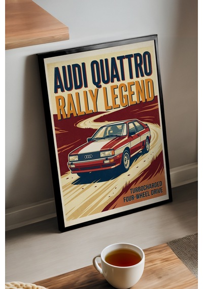Audi Quattro Siyah Ahşap Çerçeveli Poster, Dekoratif Araba Duvar Tablosu