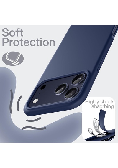 İphone 17 Pro Max İle Uyumlu Lansman Kılıf İnce Sıvı Silikon 3 Katmanlı Tam Kaplamalı Yumuşak Jel Kauçuk Telefon Kılıfı Lacivert