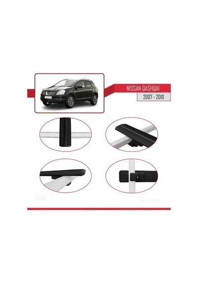 Nissan Qashqai 2007-2010 Arası İle Uyumlu Basic Model Ara Atkı Tavan Barı Siyah 3 Adet